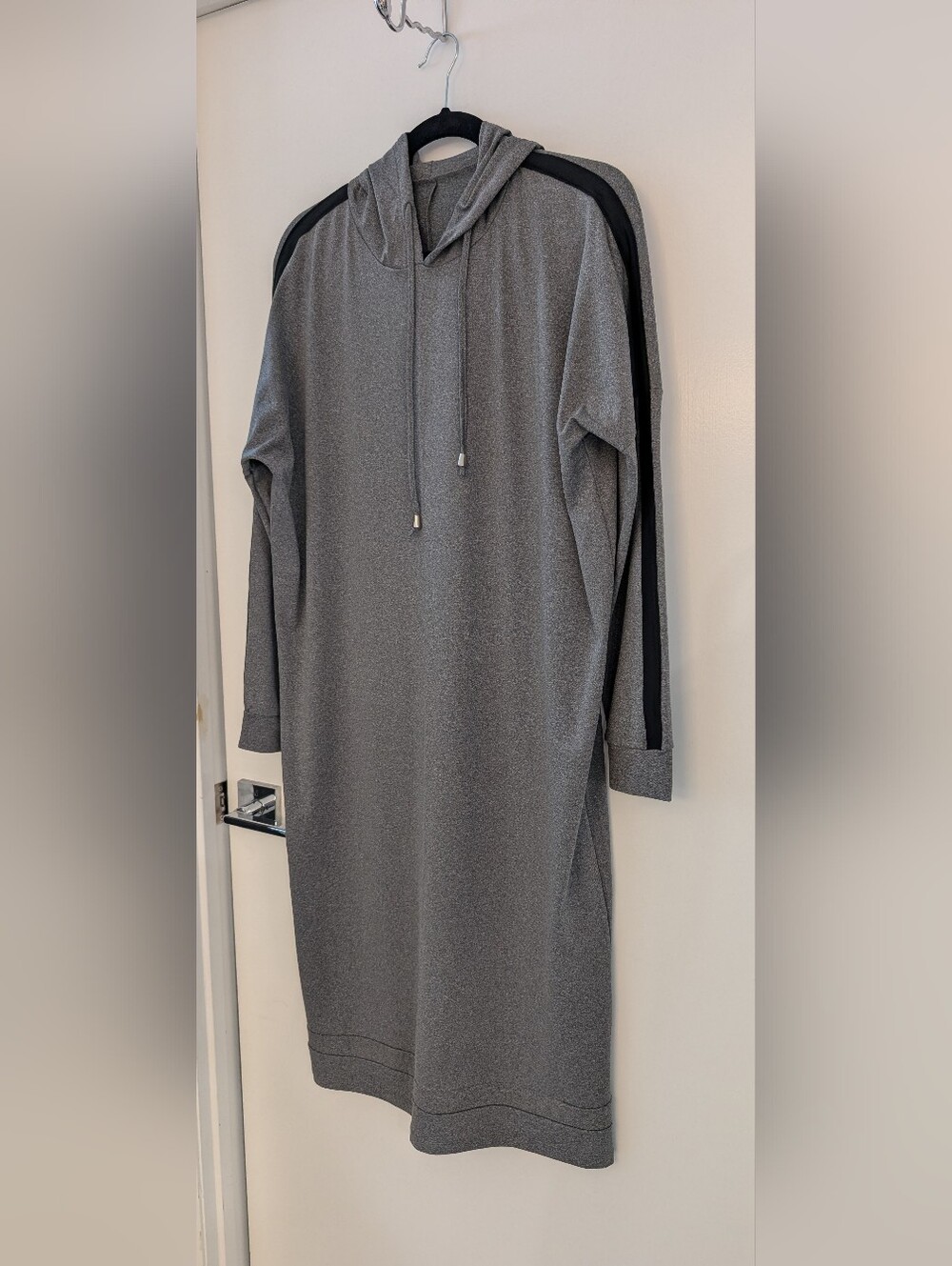 SNOGA!!! Cozy Gray Hoodie Dress with Black Shoulder Stripes